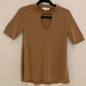 NWOT Cut-Out Choker Neckline Tan T-Shirt